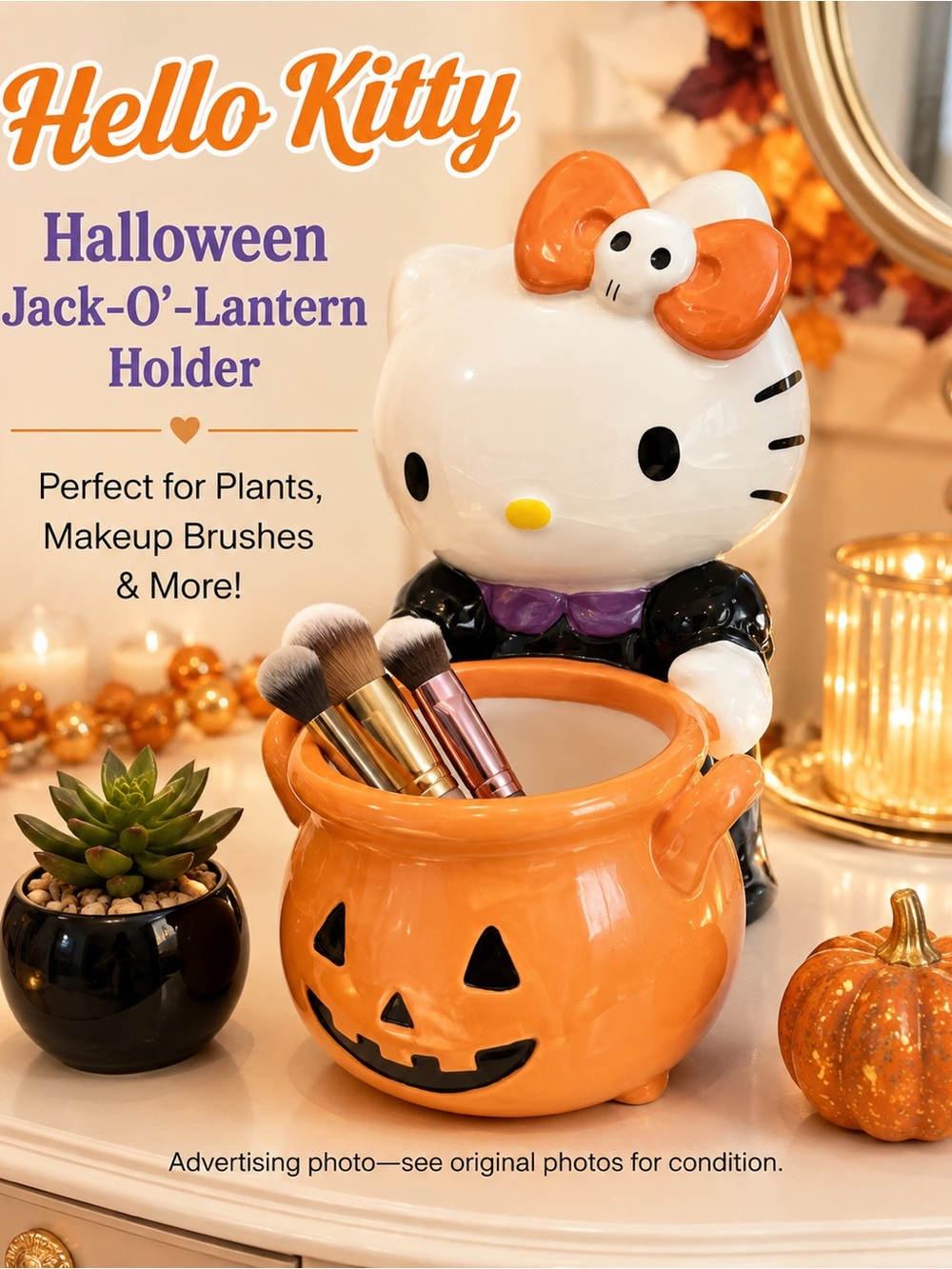 Hello Kitty Orange & White Halloween Pumpkin Holder